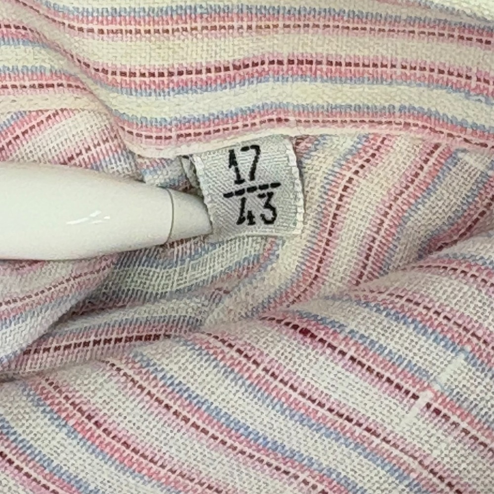 Loro Piana 100% Linen Shirt Mens XL 17 43 Long Sleeve Pink Pastel Striped Italy - Picture 4 of 11
